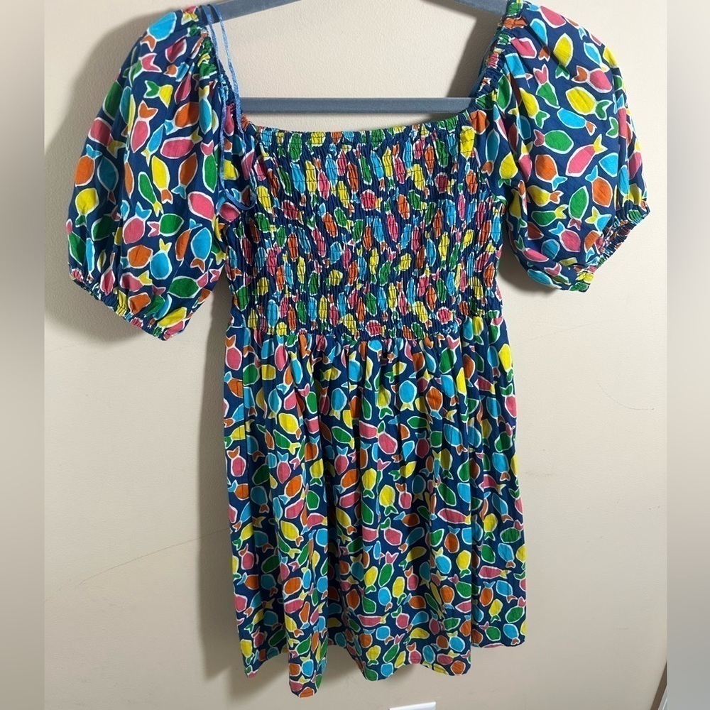 COMPANIA FANTASTICA colorful print vibrant resort mini smocked dress size XS - Picture 3 of 8